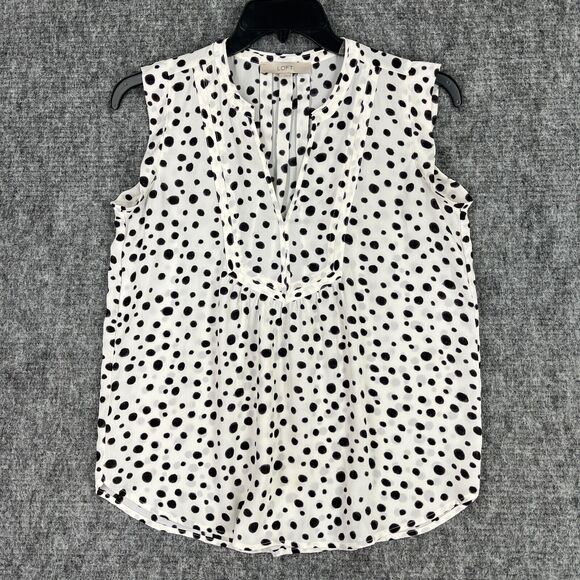 LOFT BLOUSE WOMENS SMALL WHITE V-NECK BIZ CAREER PROFESSIONAL LEOPARD PRINT - Picture 1 of 10